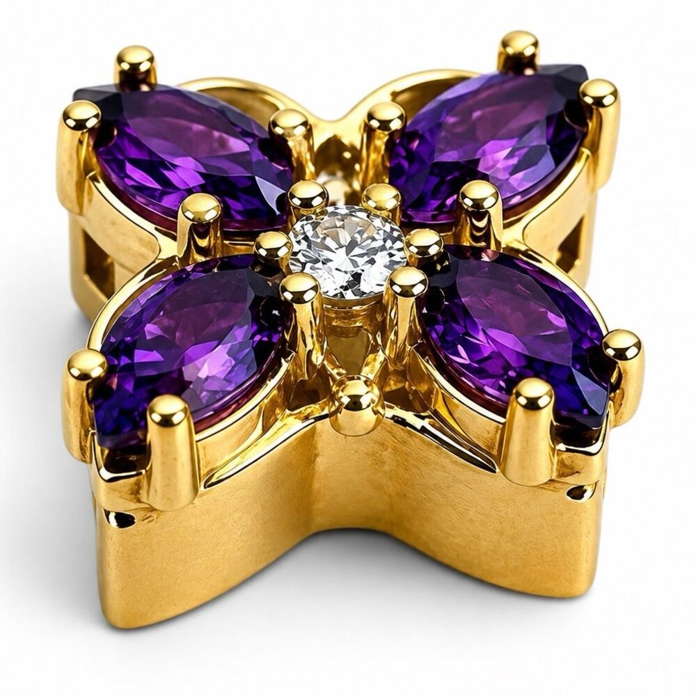 Richard Klein 14K Gold Butterfly Amethyst Slide Charm Hidden Bail 2.86g - Picture 4 of 9